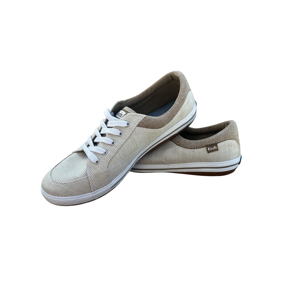 Keds Women's Vollie Cambray Sneakers Tan Stripe Lace Up Comfort Size 8